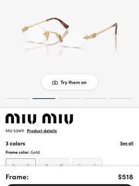 Miu Miu Gold Rimless Glasses with Tortoiseshell Temples
